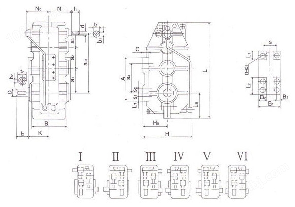 QJ-L型减速器外形、尺寸及装配型式1