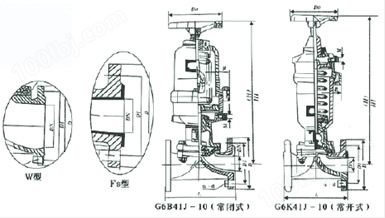 G6B/K41J-6型 气动衬氟隔膜阀结构图